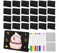 Zuxbolf 30PCS Mini Tableau Noir, 10 x 7.5cm Mini Panneaux d'Affichage Mini Tableaux en Forme de L en PVC avec 5 Stylos et 2 Chiffon Adapté aux Buffets, Mariages, Etiquettes de Prix