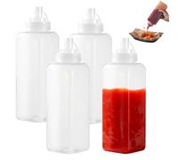 Zuxbolf 4PCS Bouteilles de Sauce en Plastique, 1000ML Flacon Sauce Cuisine avec Capuchon Flacon Doseur Sauce Bouteilles Compressibles avec Bouchons pour Ketchup, Sauce Piquante, Huile d'olive