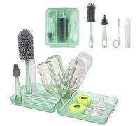 Zuxbolf Goupillon Biberon Silicone, Brosse à Biberon Portable Comprend un Goupillon, une Brosse à Tétine, une Brosse à Paille, un Flacon Distributeur, Support Séchage Intégré et une Boîte de Rangement
