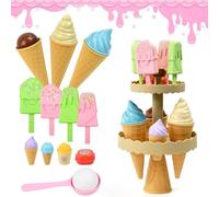 Zuxbolf Jeu de Crème Glacée, Marchand de Glace Enfant Cuisine Enfants Accessoires Magasin de Glace Enfant Jeux de Rôle Glacier Jouet avec Stand de Glace pour Garçons Filles à Partir de 3 Ans