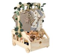 Zuxbolf Panier Rangement Bébé, Panier Bebe Naissance 55 * 35 * 25cm, Coffret de Naissance Souvenir avec 5 Cintres, 4 Pendentifs d'Anges et 1 Vigne Artificielle pour Babyshower, Cadeaux, Rangement