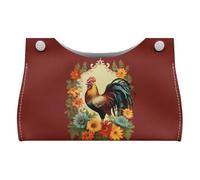 ZUXONGSY Boîte à mouchoirs en cuir rouge coq - Décoration de bureau - Longue boîte à mouchoirs pour hôtel - Facile à nettoyer - Motif floral