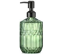 zuxzmj Distributeur de savon vert de 382,7 g avec pompe antirouille noire rechargeable en verre épais pour cuisine et salle de bain, porte-savon, lotion, gel douche