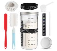 ZUYIST Kit de démarrage de levain de 1000 ml avec graduation, verre de fermentation avec couvercle, verre à levain avec ruban doseur et agitateur en silicone, kit de démarrage pour la fermentation du