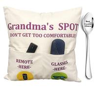 ZUYUROU Cadeaux pour Grand-mère, Housses de Coussin à 2 Poches pour Grand-mère 45,7 x 45,7 cm + cuillère gravée, Cadeaux d'anniversaire, de Noël, pour Grand-mère, Maman, Gigi Nana Mimi
