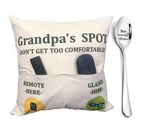 ZUYUROU Cadeaux pour Grand-père, Housses de Coussin à 2 Poches de 45,7 x 45,7 cm + cuillère gravée, Cadeau de fête des pères, Anniversaire, Noël, Thanksgiving pour Papa, Grand-père