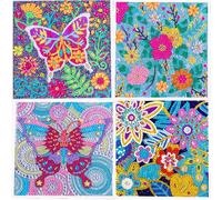 ZUYUSUT Lot de 4 kits de peinture diamant mignons en forme de papillon et de fleur pour enfants de 3 à 12 ans