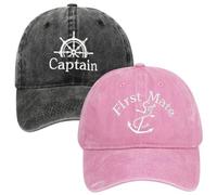 ZUYYON Lot de 2 chapeaux de capitaine et chapeau First Mate assortis pour skipper nautique nautique marin brodé, Noir/rose, taille unique