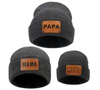ZUYYON Lot de 3 Bonnets d'hiver en Tricot avec Patch en Cuir pour Parents et Enfants, Gris foncé, Taille Unique