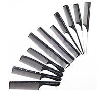 Zuzer 11PCS Peigne de Coiffure Professionnel - Ensemble de Peignes à Queue en Fibre de Carbone pour Salon, Coiffure, Barbe et Cheveux