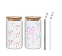Zuzer Lot de 2 Verre Bubble Tea,Verre avec Couvercle et Paille 500ml,Réutilisables Tasse à Café Glacé pour Cocktail Soda