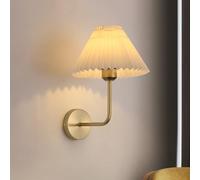 ZVALIEVYE Applique Murale Du Milieu Du Siècle, Abat-Jour Plissé En Tissu Blanc, Style Nordique Moderne Et Doré, Luminaires Muraux de Salle Den, Lampe de Chevet Pour Chambre À Coucher, Chambre D'Enfant