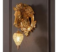 ZVALIEVYE Applique Murale Tête de Cheval Américaine, Lampe Murale En Cristal Et Résine, Luminaire Décoratif Doré Pour Salon Ou Hall D'Entrée/55 Cm