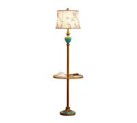 ZVALIEVYE Standing Tall Lamps American Retro Floor Lamp With Shelves Fabric Lampshade Floor Light Living Room Bedroom Bedside Iron Resin Standing Lamp Reading Light
