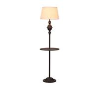 ZVALIEVYE Standing Tall Lamps American Simple Iron Floor Lamp With Shelves Fabric Lampshade Floor Light Standing Lamp For Living Room Bedroom Study Reading Light/Foot Switch/A