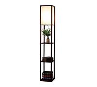 ZVALIEVYE Standing Tall Lamps Floor Lamp With Shelves Led Column Floor Lamps Walnut Wooden Floor Light For Living Room,Bedroom Standing Light Reading Light