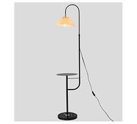ZVALIEVYE Standing Tall Lamps Nordic Iron Floor Lamp With Shelves Pleated Lampshade Floor Light For Living Room Bedroom Bedside Marble Base Standing Lamp Reading Light/Dablack+Beige/A