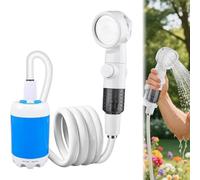 ZVD Kit Douche Camping, Douche Portable Pompe de Douche Électrique Rechargeable avec Tête de Douche Vanne D'arrêt et Batterie 4000mAH intégrée pour Extérieure,Camping,Randonnée (Blanc)