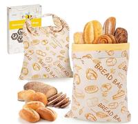 ZVD Lot de 2 sacs à pain extra larges en cire d'abeille - Sacs de rangement réutilisables en coton et lin avec doublure en cire d'abeille naturelle pour pains au levain et artisanaux (Orange)
