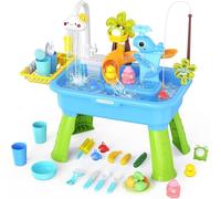 ZVD Table Eau Sable,Évier De Jeu Électrique avec Pompe Et Eau Courante avec 43 Pièces Accessoires de Jeux d'eau,Grande Table Exterieur Jouet sur La Plage Arrière- pour Les Enfant 3 Ans+ (Bleu)