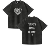 ZVKVLDE T-Shirt Noir Délavé en Coton « Future's Gonna BeOkay » - Soutient Les T-Shirts for Hommes Et Femmes(Black-c,2XL)