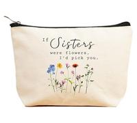 ZVMIS If Were Flowers, I'd Pick You-Thank You, cadeau d'anniversaire, Nouvel An, Thanksgiving, Noël pour femme, trousse de maquillage, trousse de voyage, beige, 9.5 ″ L x 7″H x 2.7″ W, 2-if Sisters