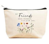 ZVMIS If Were Flowers, I'd Pick You-Thank You, cadeau d'anniversaire, Nouvel An, Thanksgiving, Noël pour femme, trousse de maquillage, trousse de voyage, beige, 9.5 ″ L x 7″H x 2.7″ W, 5-if Friends
