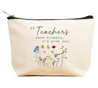 ZVMIS If Were Flowers, I'd Pick You-Thank You, cadeau d'anniversaire, Nouvel An, Thanksgiving, Noël pour femme, trousse de maquillage, trousse de voyage, beige, 9.5 ″ L x 7″H x 2.7″ W, 6-if Teachers