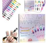ZVNILAWQ 12 Colours Nail Art Pens Set, 12 Nail Doodle Pens for Diy Nail Art, Nail Polish Pens, Quick Dry Acrylic Nail Art Painting Pen, Nail Point Graffiti Dotting Pen for Nail Design Manicure Tools