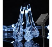 ZVO Guirlande Lumineuse Exterieur Solaire, 30 LED 6,3M Lumière de Goutte d'eau Solaire pour Extérieur et Intérieur, Lampe Décoration Étanche pour Jardin, Arbres, Fêtes Noël, Terrasse(Blanc)