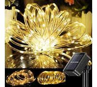 ZVO Tube de Lumière Solaire Extérieure, 12M 100 LED Pipe Guirlande Lumineuse Solaire, 8 Modes Fil de Cuivre de Corde PVC Rope Étanche pour Jardins, Sapin de Noël, Décoration d'intérieur(Blanc Chaud)