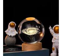 ZVO Veilleuse Boule de Cristal 3D, Planète 3D - Boule de Cristal de Scène de Nuit Astronomie, Lampe de Nuit Boule de Verre avec Socle en Bois, Décoration de Noël pour enfants(Voie lactée)