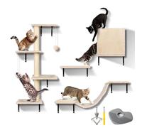 Zvonema Mur d'escalade pour Chats - 10 PCS Éléments Muraux pour Chats en Bois Solide, Arbre à Chat avec Grand Pont Suspendu, Maison pour Chat Plateforme pour Plus de Plaisir de Jeu