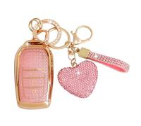 ZVRSUA Coque de Clé de Voiture avec Porte-Clés Strass en Cœur Compatible avec Toyota RAV4 Land Cruiser 200 Yaris 4 GR Aygo X 86 Cross Auris Vios Prius Camry Corolla，Smart Key，2/3 Boutons (Rose)