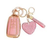 ZVRSUA Coque de Clé de Voiture avec Porte-Clés Strass en Forme de Cœur ,Étui de Clé Voiture Compatible avec Toyota Corolla RAV4 Corolla Camry CH-R Yaris Prius，Smart Key，2/3 Boutons (Rose)