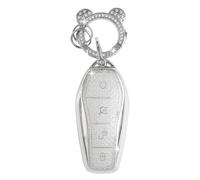 ZVRSUA Coque de Clé de Voiture pour BYD，Joli Porte Clé Voiture en Argent Incrusté de Diamants，Accessoire Voiture Compatible avec BYD Atto 3 Han Tang Song Pro-DM-i Yuan Qin Seal Dolphin (Argent)