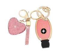 ZVRSUA Coque de e Voiture pour Mercedes Benz Clés de Voiture avec Porte-Clés Strass en Forme de Cœur Compatible avec Benz A/B/C/E/G/R/S LA GLC GLE GLK SLK CLA CLK CLS AMG W203 W204 (Rose)