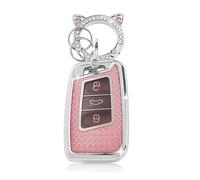 ZVRSUA Coque de Clé de Voiture pour VW，Accessoire Voiture Compatible avec VW Volkswagen Golf 7 Tiguan T-ROC T-Cross Polo Seat Ateca Ibiza Leon Skoda Octavia Fabia Kamiq，Keyless，Smart Key (Rose)