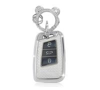 ZVRSUA Coque de Clé de Voiture pour VW，Accessoire Voiture Compatible avec VW Volkswagen Golf 7 Tiguan T-ROC T-Cross Polo Seat Ateca Ibiza Leon Skoda Octavia Fabia Kamiq，Keyless，Smart Key (Argent)