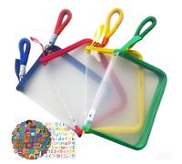 ZVRSUA Lot de 4 Pochettes Plastique A5 Zippées avec 2 Sets d Étiquettes Uniques et Poignées Douces Organisateur Bureau École Pochette Porte Vue Rangement Modulable