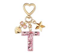 ZVRSUA Nom Lettre Initiale Porte-clés avec Papillon Étoile pour Adolescentes et Filles et Femmes，Alphabet Initial Keyring pour Portefeuilles Sac à Main Charme， Letter Keychains (Rose lettre T)