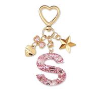 ZVRSUA Nom Lettre Initiale Porte-clés avec Papillon Étoile pour Adolescentes et Filles et Femmes，Alphabet Initial Keyring pour Portefeuilles Sac à Main Charme， Letter Keychains (Rose lettre S)