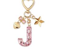 ZVRSUA Nom Lettre Initiale Porte-clés avec Papillon Étoile pour Adolescentes et Filles et Femmes，Alphabet Initial Keyring pour Portefeuilles Sac à Main Charme， Letter Keychains (Rose lettre J)