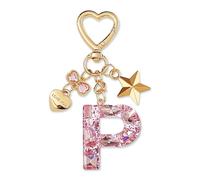 ZVRSUA Nom Lettre Initiale Porte-clés avec Papillon Étoile pour Adolescentes et Filles et Femmes，Alphabet Initial Keyring pour Portefeuilles Sac à Main Charme， Letter Keychains (Rose lettre P)