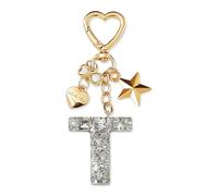 ZVRSUA Nom Lettre Initiale Porte-clés avec Papillon Étoile pour Adolescentes et Filles et Femmes，Alphabet Initial Keyring pour Portefeuilles Sac à Main Charme， Letter Keychains (Argent lettre T)