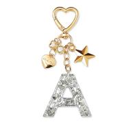 ZVRSUA Nom Lettre Initiale Porte-clés avec Papillon Étoile pour Adolescentes et Filles et Femmes，Alphabet Initial Keyring pour Portefeuilles Sac à Main Charme， Letter Keychains (Argent lettre A)