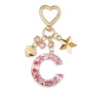 ZVRSUA Nom Lettre Initiale Porte-clés avec Papillon Étoile pour Adolescentes et Filles et Femmes，Alphabet Initial Keyring pour Portefeuilles Sac à Main Charme， Letter Keychains (Rose lettre C)