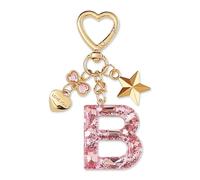 ZVRSUA Nom Lettre Initiale Porte-clés avec Papillon Étoile pour Adolescentes et Filles et Femmes，Alphabet Initial Keyring pour Portefeuilles Sac à Main Charme， Letter Keychains (Rose lettre B)