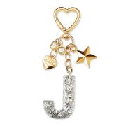 ZVRSUA Nom Lettre Initiale Porte-clés avec Papillon Étoile pour Adolescentes et Filles et Femmes，Alphabet Initial Keyring pour Portefeuilles Sac à Main Charme， Letter Keychains (Argent lettre J)