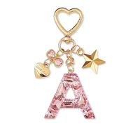 ZVRSUA Nom Lettre Initiale Porte-clés avec Papillon Étoile pour Adolescentes et Filles et Femmes，Alphabet Initial Keyring pour Portefeuilles Sac à Main Charme， Letter Keychains (Rose lettre A)
